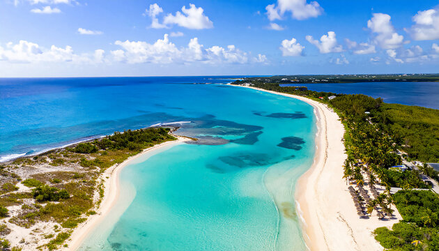 Aerial photography of snow-white coastline and beach
