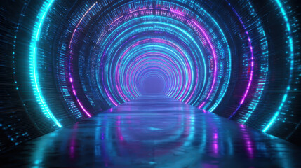 Obraz premium Neon tunnel illuminating futuristic corridor with glowing lights