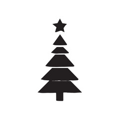Fototapeta premium Vector art of black silhouette of a christmas tree with a star on top