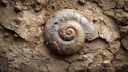 Snail shell on cracked earth