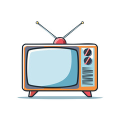 Vibrant vintage television set with rabbit ear antenna and control knobs, a classic retro entertainment illustration