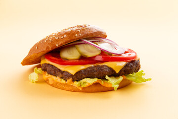 Perfect hamburger, classic burger, American cheeseburger