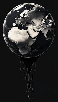 pianeta terra che gocciola acqua a terra simbolo della siccit&agrave; globale, planet earth dripping water on the ground symbol of global drought