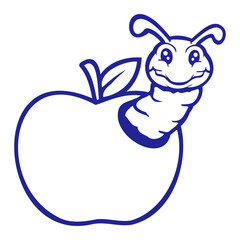Caterpillar apple fruit peeks out of hole smiles