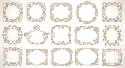 Vintage Ornamental Square and Circular Decorative Frames Collection — 20 Elegant Retro Filigree Borders for Certificates, Invitations, Scrapbooking and Classic Design Projects