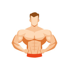 Fototapeta premium Cartoon illustration of a muscular man with his hands on his hips