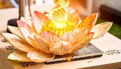 Lotus Flower with DNA on Circuit Board.