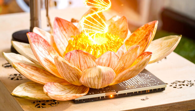 Lotus Flower with DNA on Circuit Board.