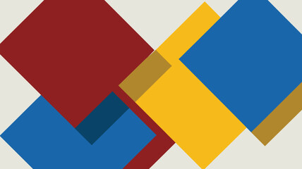 Obraz premium Abstract geometric background with overlapping squares in red blue and yellow hues