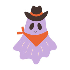 Cute Cowboy Ghost Cartoon Halloween Illustration