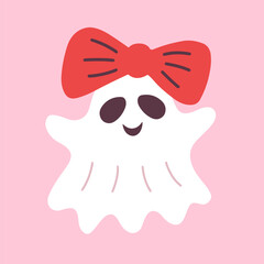Cute Girly Ghost Halloween Illustration on Pink