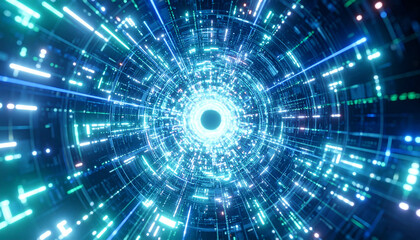 Abstract tunnel glowing with blue light futuristic data stream