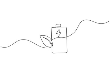 Obraz premium Charging battery icon continuous one line drawing with lightning bolt on white background 