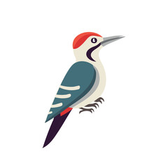 Obraz premium Flat Design Woodpecker Bird With Red Cap and Teal Wings Perched