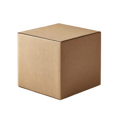 Brown Cardboard Cube Box on Transparent Background