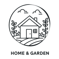 Fototapeta premium Innovative home and garden design showcase residential area graphic illustration modern environment aerial view sustainability concept. Outline vector illustration