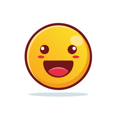 Fototapeta premium Cheerful yellow emoji smiling with open mouth, blush, and big eyes. Vector illustration.