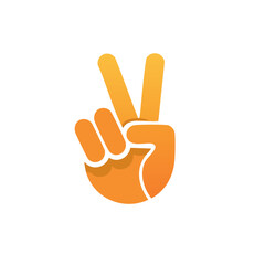 Obraz premium Stylized orange yellow gradient hand making a victory or peace gesture concept illustration