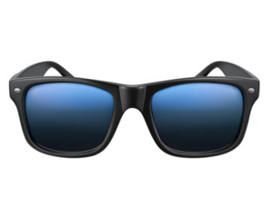 Black sunglasses with blue reflective lenses, modern style, fashion accessory, isolated on transparency background, stylish and cool appearance