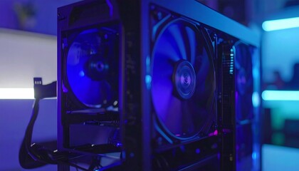 PC components illuminated by blue light