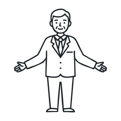 Obraz premium Professional businessman welcoming guests at corporate event office setting illustration friendly atmosphere front view. Outline vector illustration