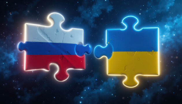 Conflict puzzle russia and ukraine digital art cosmic background conceptual viewpoint