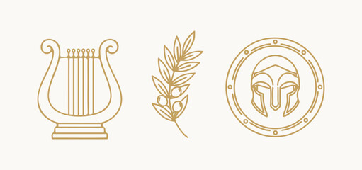 Ancient Greek motifs lyre olive branch helmet medallion icons