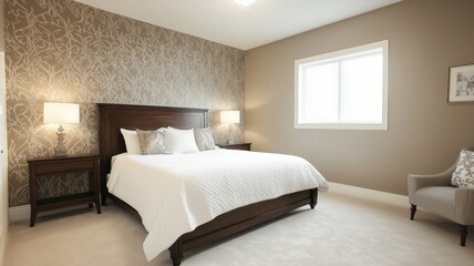 Modern bedroom design featuring neutral tones and minimalist decor with natural light
