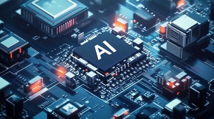 Obraz premium AI Chip on a Circuit Board