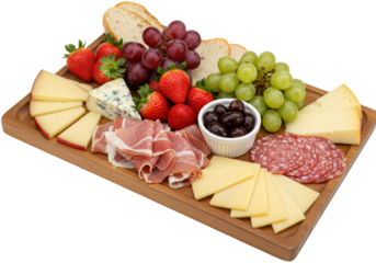 Isolated Charcuterie Board with Cheese, Meats, and Fruits—Delicious and Versatile Selection