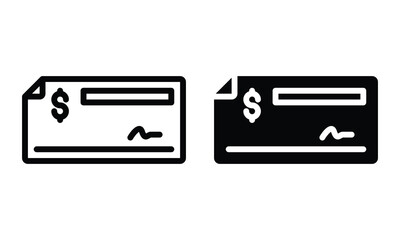 Cheque icon with outline and glyph style.