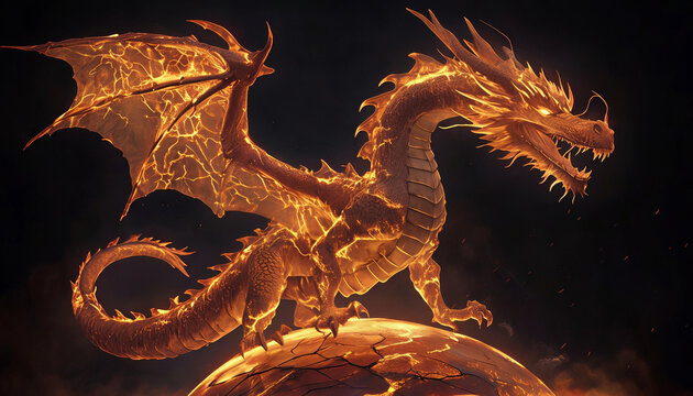 possente drago dalla pelle metallica ed enormi ali protegge il suo uovo seduto sopra di esso, A mighty dragon with metallic skin and huge wings protects its egg, sitting atop it.