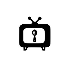 Obraz premium Classic TV icon with spoon inside vintage television design symbolizing kitchen and dining theme