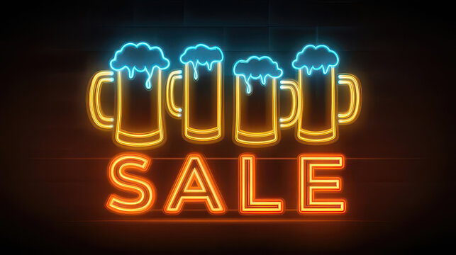 Neon beer glasses promoting a sale