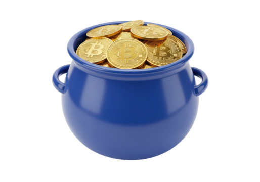 Isolated pot of gold coins cryptocurrency finance economy technology virtual digital money