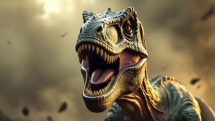 Roaring Tyrannosaurus Rex Close-Up Portrait.