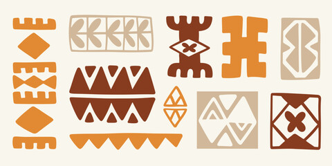 Hawaiian tribal icon symbols, geometric shapes set
