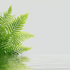 Fresh fern leaves reflected in still water