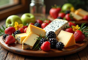 decadent cheese platter display assorted seasonal fruits gourmet delight elegant presentation indulgent appetizer visual feast, dessert, charcuterie, spread