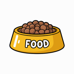 Cartoon Pet Food Bowl with Kibble – Yellow Dish Filled with Dog Food