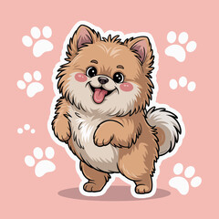 Cute Fluffy Pomeranian Dog Cartoon – Kawaii Style Puppy Illustration