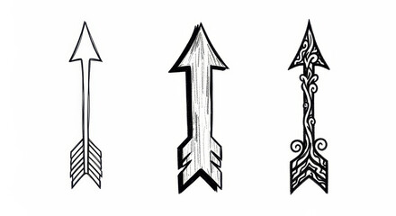 Arrow illustrations for direction: A captivating collection of hand-drawn arrows. Each meticulously crafted arrow is a unique emblem. Representing direction, precision, and symbolism.