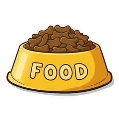 Cartoon Pet Food Bowl with Kibble – Yellow Dish Filled with Dog Food