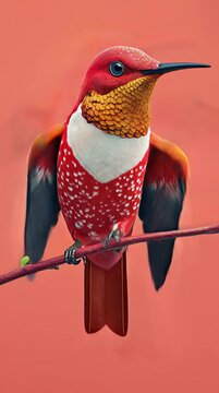 Stunning 3D Render of a Photorealistic Hummingbird with Vibrant Feathers in Mid-flight against a Bright Backdrop