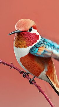 Stunning 3D Render of a Photorealistic Hummingbird with Vibrant Feathers in Mid-flight against a Bright Backdrop