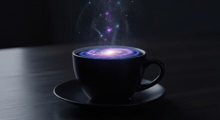 Fototapeta premium Magical coffee cup containing a swirling galaxy of stars