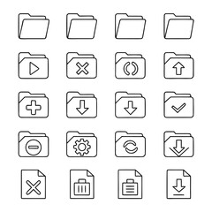 Folder Icon Set: Play, Upload, Download, Settings, and More. Vector Illustration.