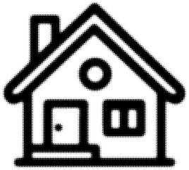 Black and white dotted line icon of a house with a circular window. Vector illustration