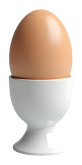 Delicious brown egg sits elegantly white porcelain holder, promising nourishing breakfast