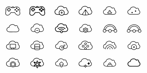 Cloud gaming icons collection from a vector design ideal for modern tech and cloud services websites